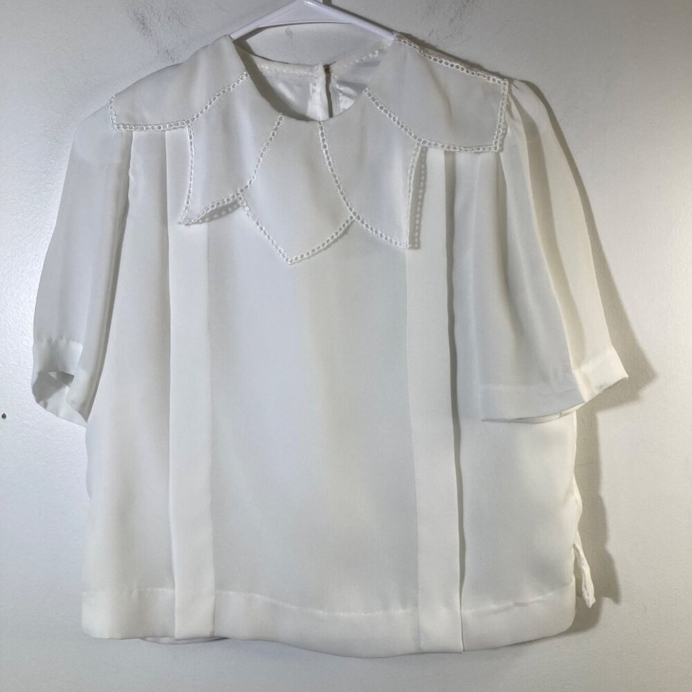 Womens Vintage‎ Sheer Lace Star Petal Collar Blouse Lined White S